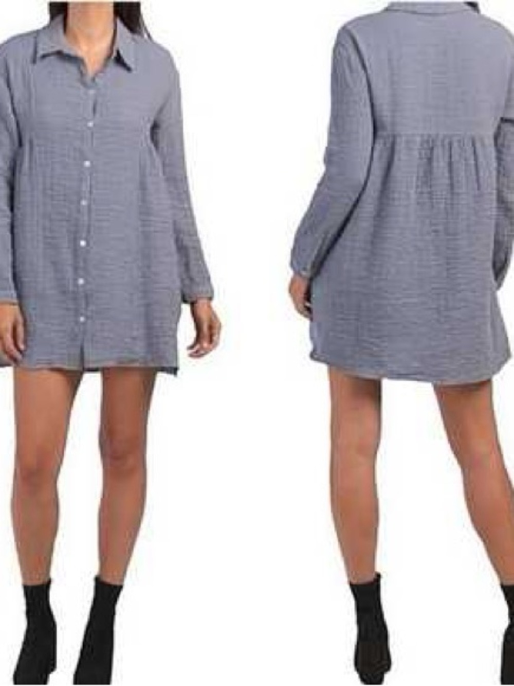 ZARA Blue Gray Cotton Gauze Crinkle Babydoll Tunic‎ Dress Size M  NEW